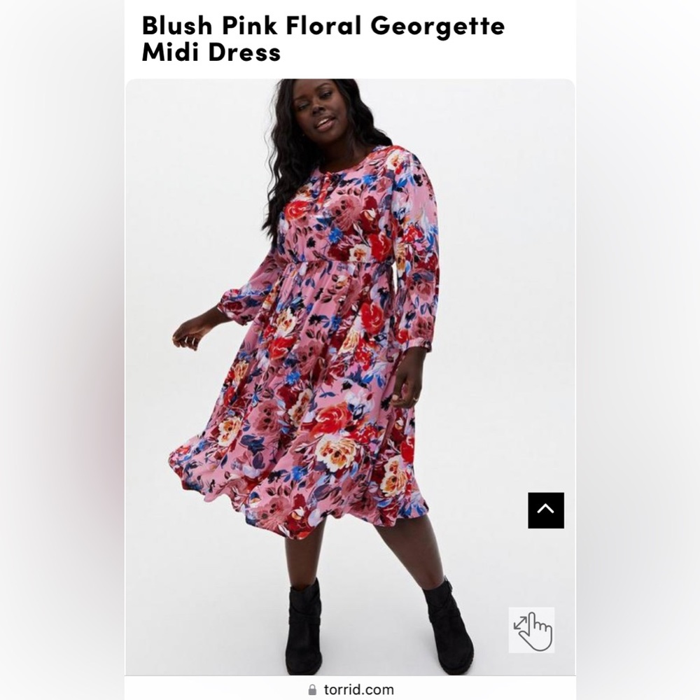 Torrid size 2 blush pink floral long-sleeve georgette midi dress